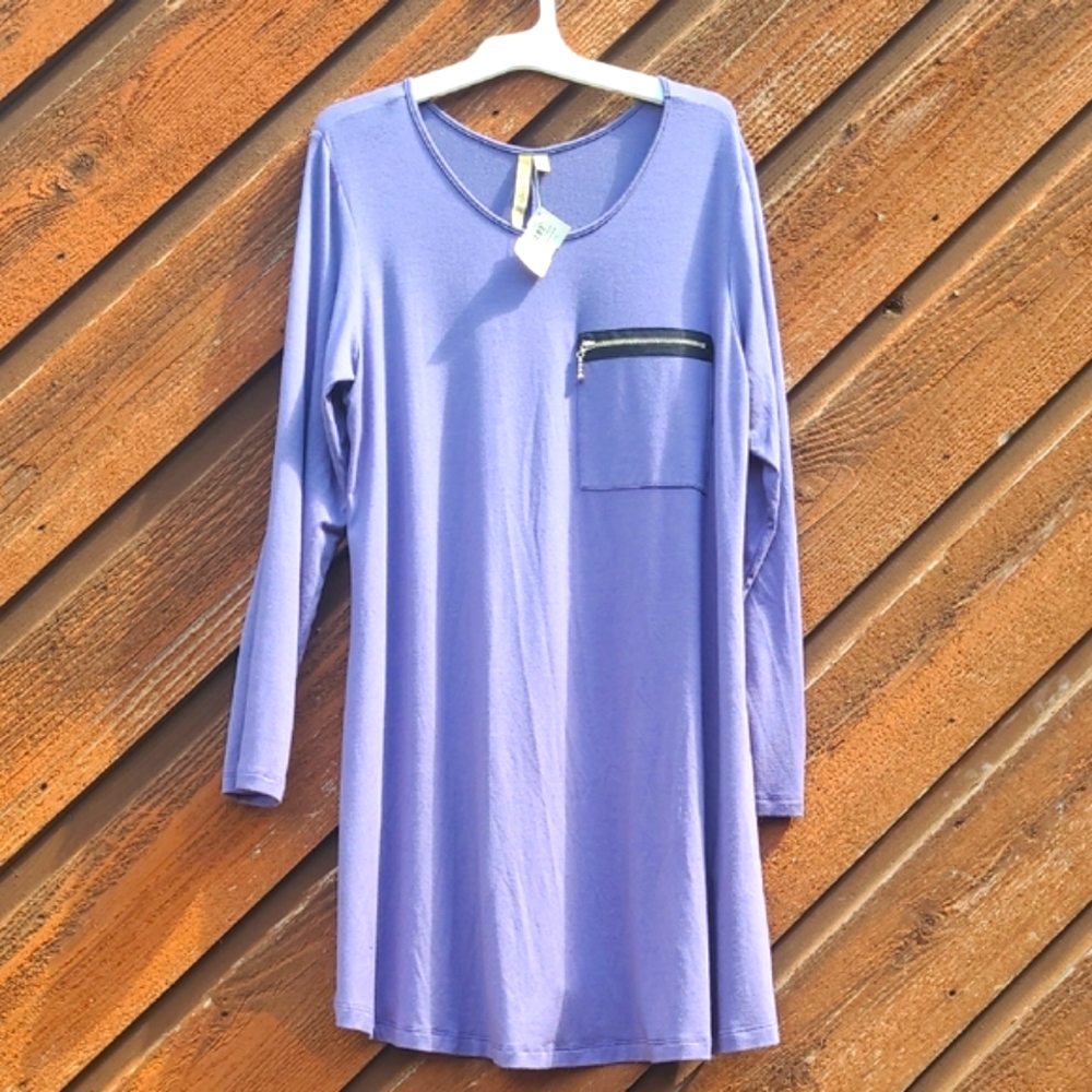 NWT Comfy USA Women's Purple Long Sleeve  Dress /Nightshirt
